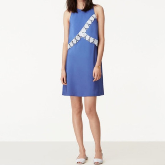 Tory Burch Blue Mini Dress with White Lace Accent - Picture 1 of 8